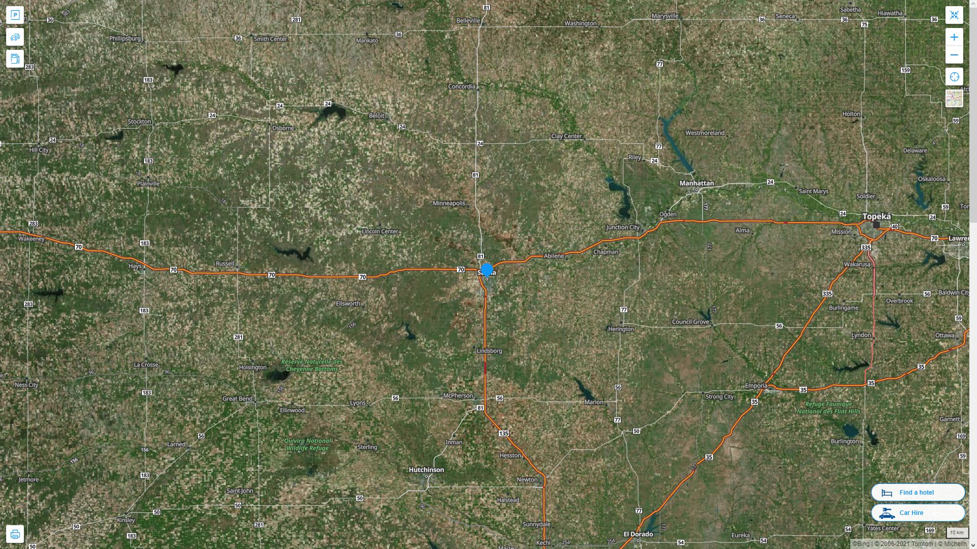 Salina Kansas Highway and Road Map with Satellite View